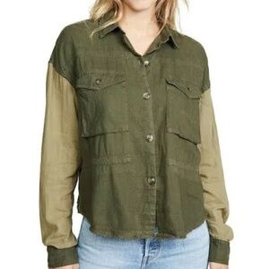 Free People Day Drifter green button down shirt. Linen blend. Size Medium